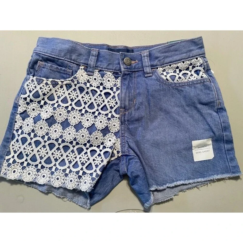 Old Navy Girls sz 12 Denim Mini Shorts white Embroidered